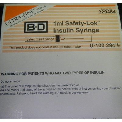 Safety Lok Safety Syringes With Needle Syringe 1ml Insulin Permanently Attached 29g X U 100 Ultra Fine Needle 100 Bx