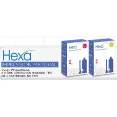 Hexa VPS Impression Material  50ml, Light Body, Regular Set, 2 Cartridges+6 Mixing Tips - HS-0001